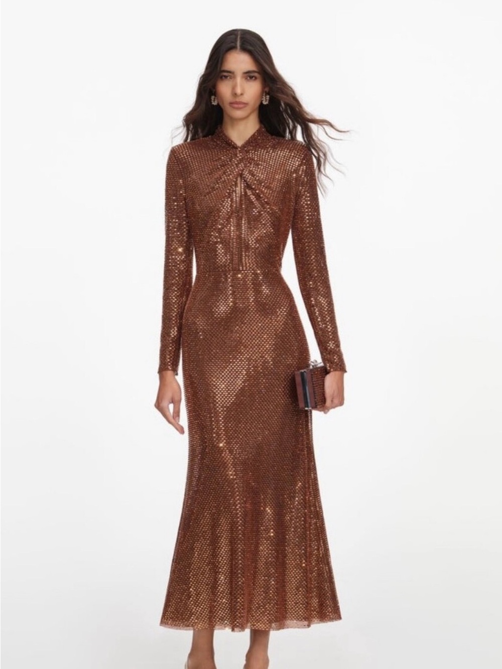 Self Portrait Bronze Rhinestone Midi Dress